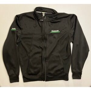 VTG Y2K Kawasaki Mens Full Zip Track Jacket Blk Embroidered Logo Racing Moto L